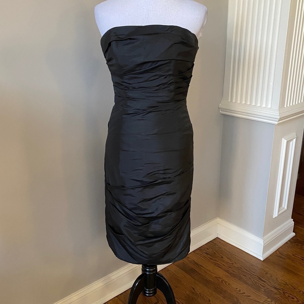 WTOO by Watters & Watters Black Ruched Strapless Wedding Cocktail Dress Size4